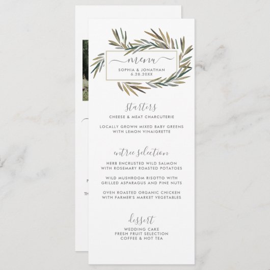 Menu simple Rustic Natural Botanb Mariage (Devant / Derrière)