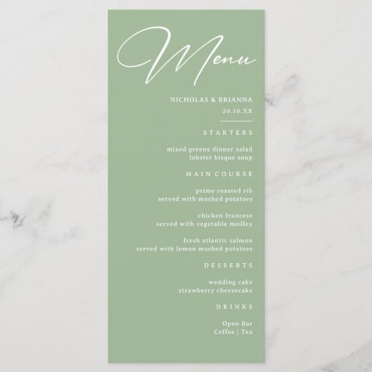Menu Simple Sage Green Wedding (Devant)