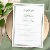 Menu Simple Sage Vert Blanc Mariage Élégant Dîner