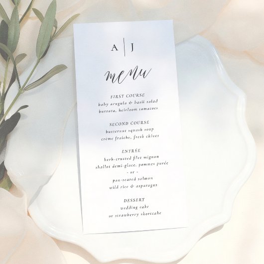 Menu Simple Script Calligraphy Monogram Wedding