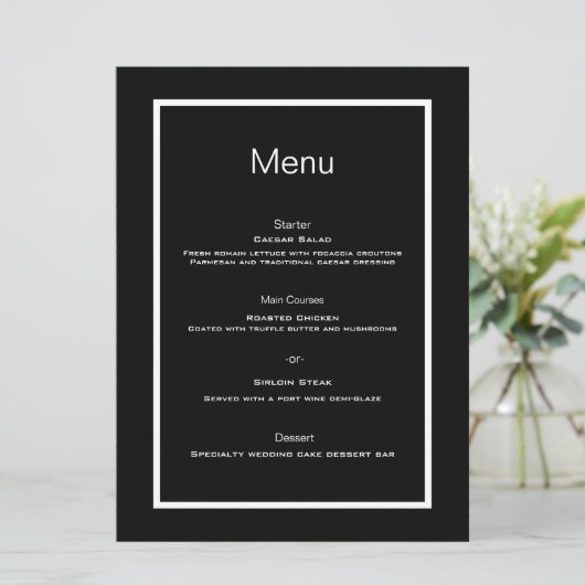 Menu Simple script noir blanc minimaliste (Debout devant)