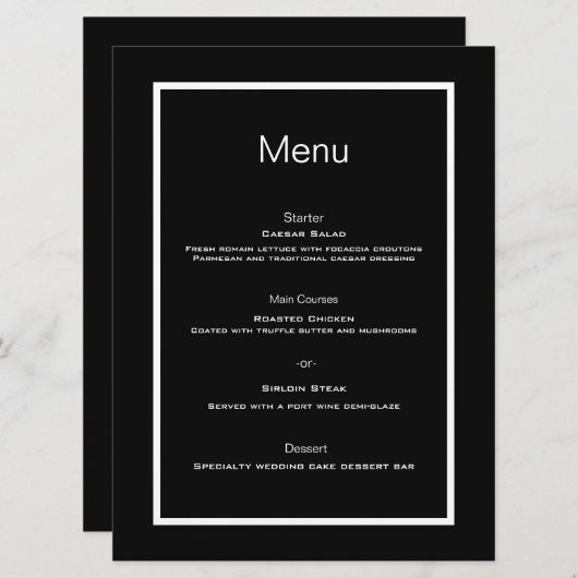 Menu Simple script noir blanc minimaliste (Devant / Derrière)