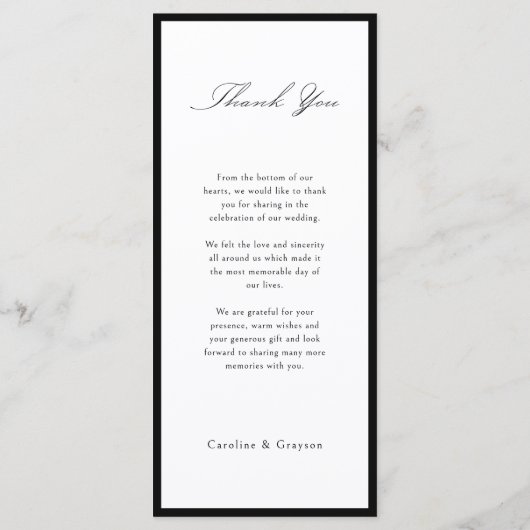 Menu Simple Script Typographique Élégant Mariage (Dos)