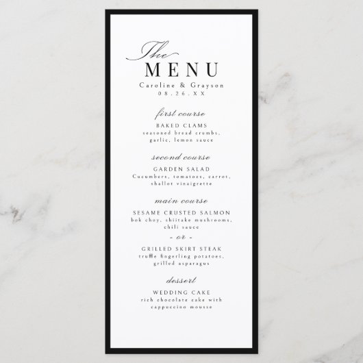 Menu Simple Script Typographique Élégant Mariage (Devant)