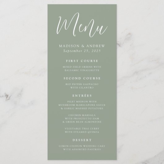 Menu Simple Script Vert Sauge Mariage (Devant)