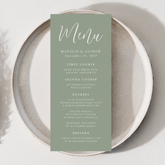 Menu Simple Script Vert Sauge Mariage