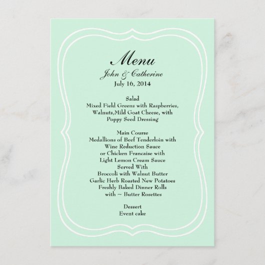 Menu simple vert en bon état de mariage d'élégance (Devant)