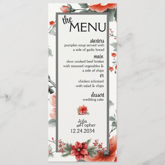 Menu Sip, Savor et Sparkle : Votre Mariage de Noël (Devant)