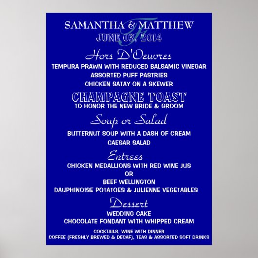 Menu sjabloon PERSONALISEREN Grote marineblauw wit Poster (Voorkant)