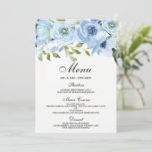 Menu Sky Blue Watercolor Flowers Mariage moderne (Debout devant)