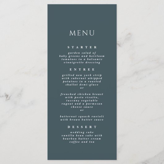 Menu Slate Blue Chic Élégant Dîner Moderne Mariage (Devant)