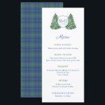 Menu Smart Tartan Winter Wedding Engagement Party<br><div class="desc">Aquarelle stylisée Pine Trees / Arbres de Noël. En face de cela se trouve une forme badge / bouclier contenant les initiales du couple et la date de l'événement. Les éléments aquarelle ont été peints à la main par moi avant d'être scannés sous forme numérique (la forme bouclier est d'un...</div>