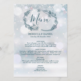 Menu Snowflakes d'hiver Rustique Floral Mariage