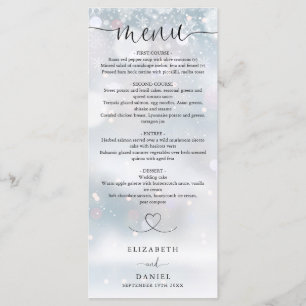 Menu Snowflakes Heart Script Mariage Dîner