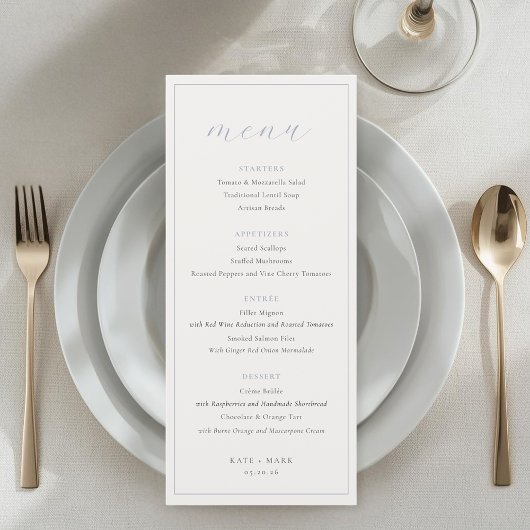 Menu Soft Dusty Blue Wedding