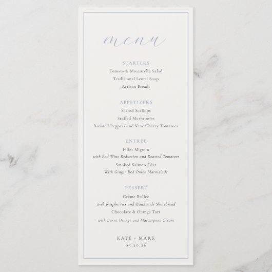 Menu Soft Dusty Blue Wedding (Devant)