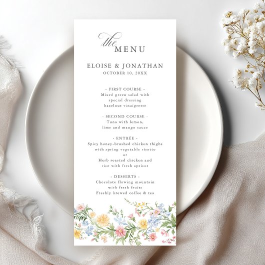 Menu Soft Pastel Ornate Spring Garden Floral Mariage