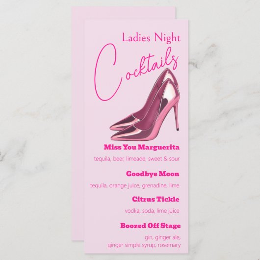 Menu Soirée Cocktail Dames Stilettos Rose (Devant / Derrière)