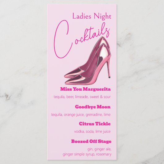 Menu Soirée Cocktail des Dames Pink Stilettos (Devant)