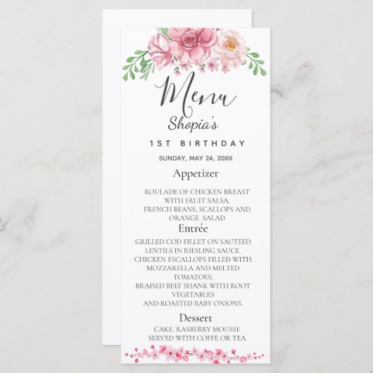 Menu Soirée d'anniversaire florale (Devant / Derrière)