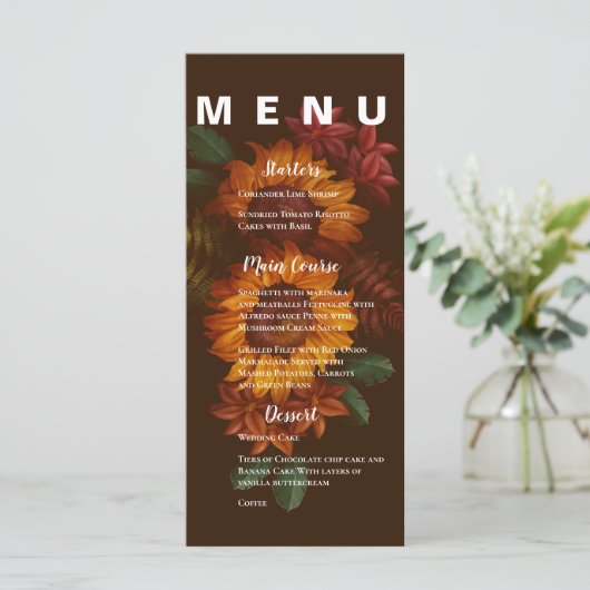 Menu Soirée de mariage à la florale Orange Brûlé Rustiq (Debout devant)