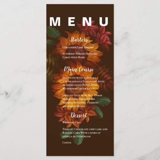 Menu Soirée de mariage à la florale Orange Brûlé Rustiq (Devant)