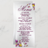 Menu Soirée de mariage Floral rose violet argenté dîner (Devant / Derrière)
