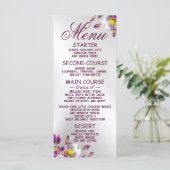 Menu Soirée de mariage Floral rose violet argenté dîner (Debout devant)