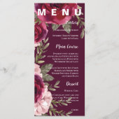 Menu Soirée de mariage florale rose pâle et bordeaux (Devant)