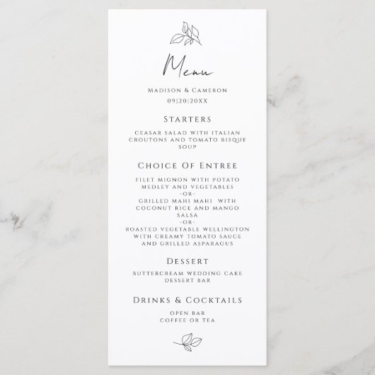 Menu Soirée de mariage noir & blanc (Devant)