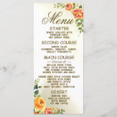 Menu Soirée de mariage Orange Jaune Rouge Floral Vert (Devant)