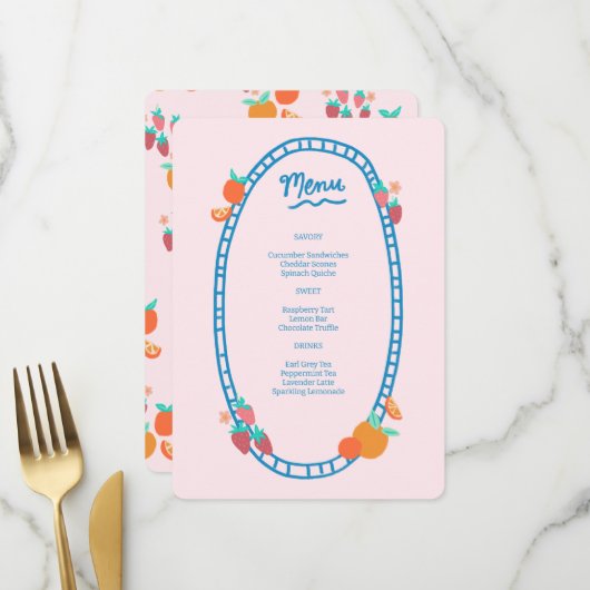 Menu Soirée de mariage pour Baby shower nuptial à base (Devant/Arrière en situation)