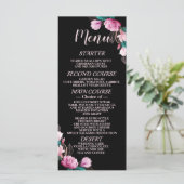 Menu Soirée de mariage rose floral noir élégant rustiqu (Debout devant)