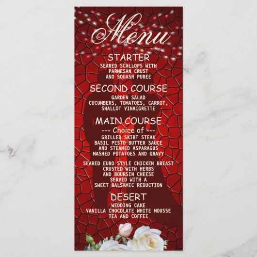 Menu Soirée de mariage Rouge Floral Moderne Dîner éléga (Devant)