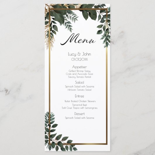 Menu Soirée de mariage simple Eucalyptus Green (Devant)