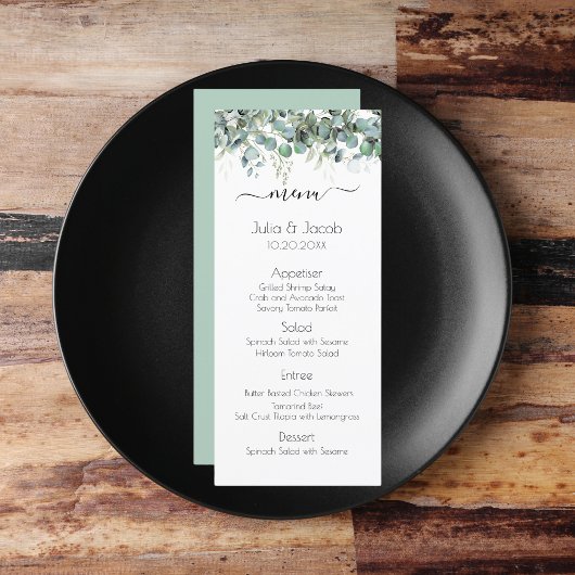 Menu Soirée de mariage simple Eucalyptus Green