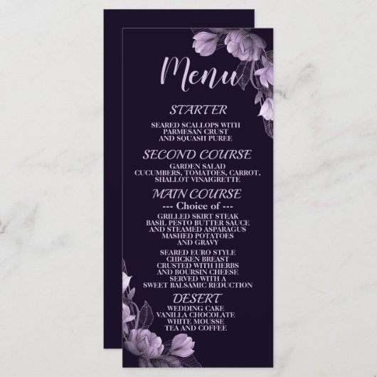 Menu Soirée de mariage violet floral violet élégant rus (Devant / Derrière)