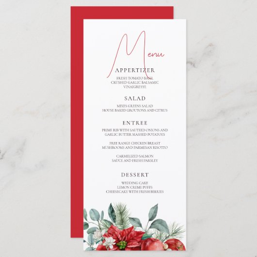 Menu Soirée de Noël de l'aquarelle de Poinsettia (Devant / Derrière)