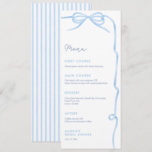 Menu Soirée élégante de Fête des mariées Bleue Bleu Ble (Devant / Derrière)