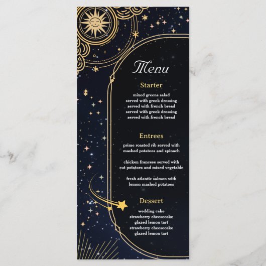 Menu Soleil céleste et mariage de lune (Devant)