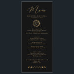 Menu Soleil et Lune céleste Version Noir et Or<br><div class="desc">Conçu pour se coordonner avec notre collection mystique céleste, cette carte de menu mariage personnalisable unique présente de magnifiques éléments célestes d'or sur un arrière - plan noir. Pour une personnalisation plus avancée de cette conception, par exemple la modification de la disposition, de la police ou de la taille du...</div>