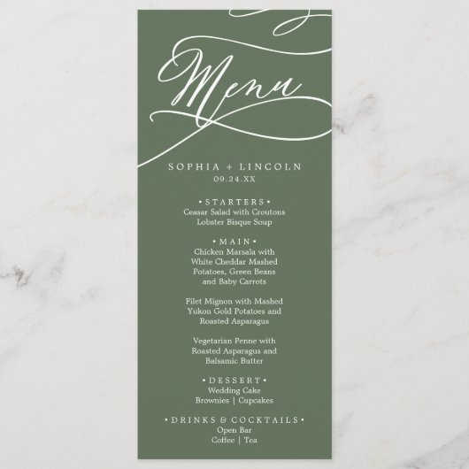 Menu SOPHIA Rustique Mariage vert d'olive de bois (Devant)