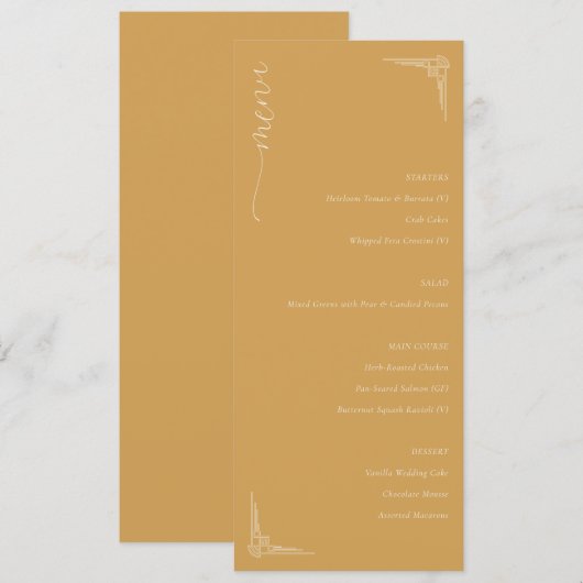 Menu Sophisticated Mustard Yellow Minimalist Wedding Me (Devant / Derrière)