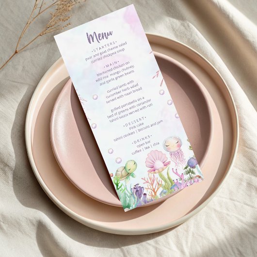 Menu Sous le Baby shower Sea Pearl