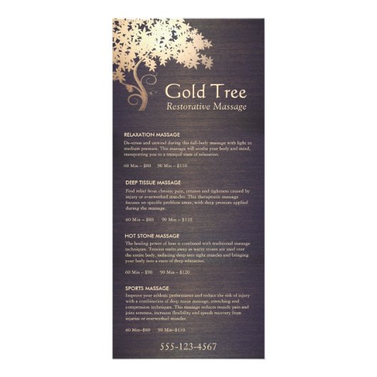 Menu Spa du service de massothérapie Gold Tree (Devant)