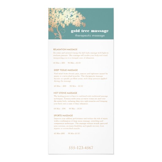 Menu Spa du service de massothérapie Gold Tree (Devant)
