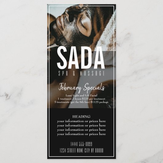 Menu spa Salon Massage Tarifs (Devant)