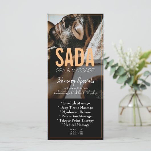 Menu spa Salon Massage Tarifs (Debout devant)