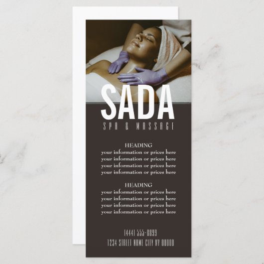 Menu spa Salon Massage Tarifs (Devant / Derrière)