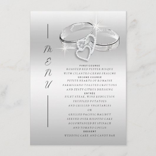 Menu Spanish Decorative Glitzy Silver Wedding Rings  (Devant)